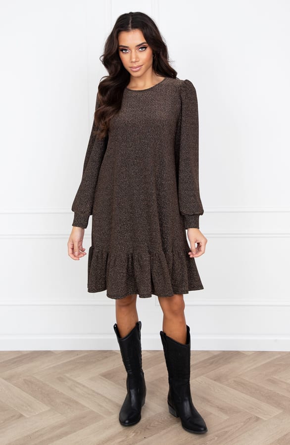 Ruffle Lurex Jurk Sabrina Goud – shoparchief — foto 5