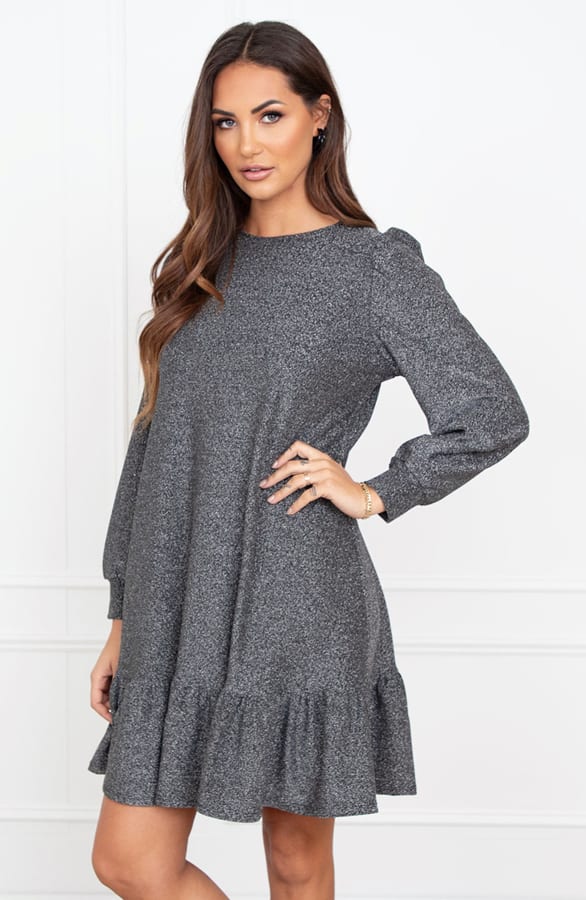 Ruffle Lurex Jurk Sabrina Zilver – shoparchief