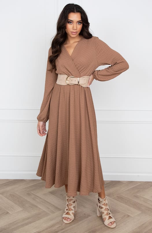 Smocked Maxi Jurk Anika Camel – shoparchief