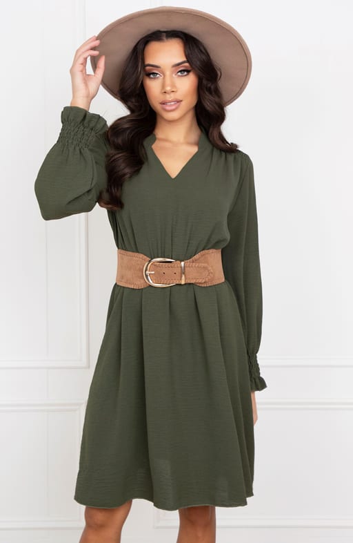 V-hals Jurk Rebecca Army – shoparchief