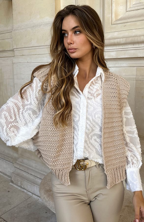 Grof Gebreid Gilet Kiek Taupe – shoparchief — foto 3