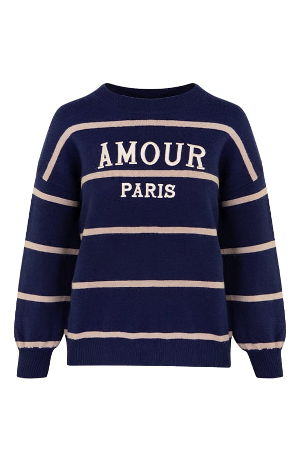 Amour Paris Trui Emily Marine Beige – shoparchief
