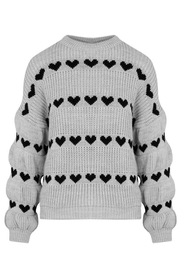 Hartjes Print Sweater Belle Grijs – shoparchief