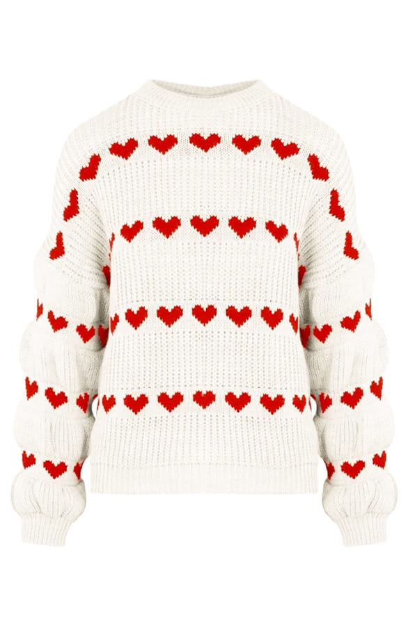 Hartjes Print Sweater Belle Wit Rood – shoparchief
