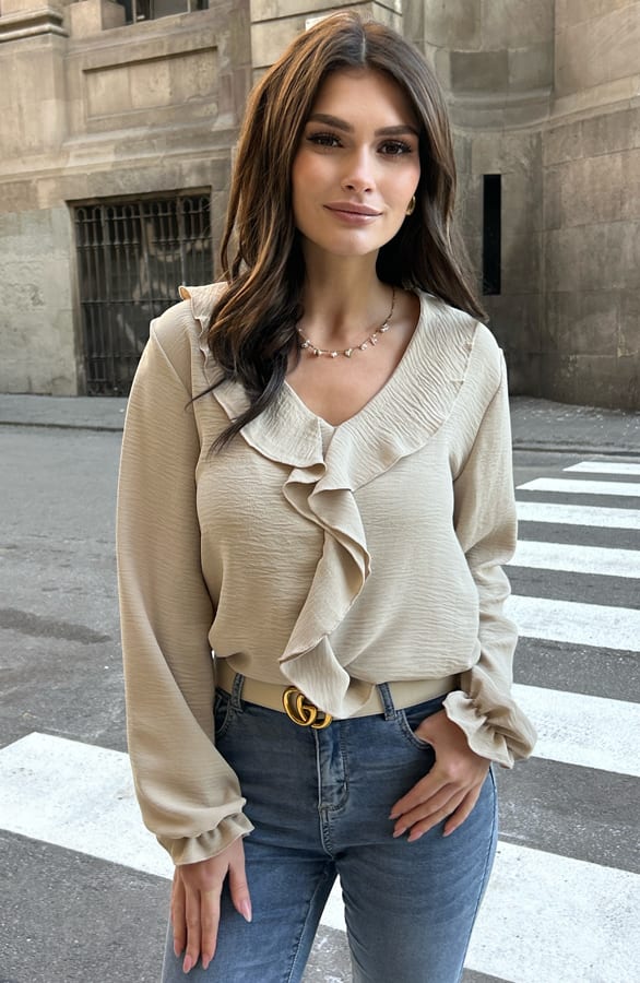 Ruffle Blouse Rumi Beige – shoparchief — foto 5