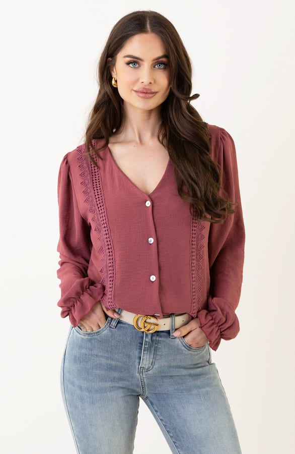 Blouse Met Kanten Details Venice Donker Roze – shoparchief — foto 4