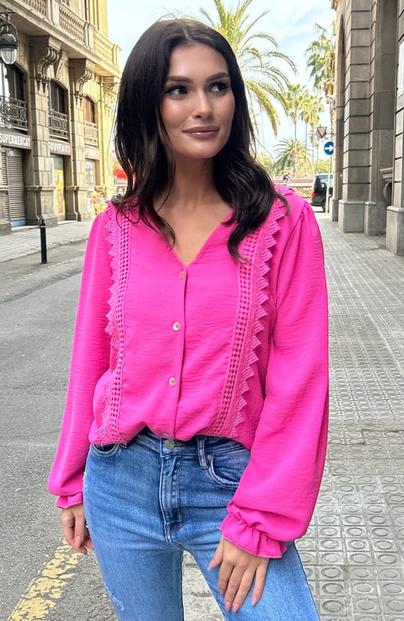 Blouse Met Kanten Details Venice Fuchsia – shoparchief