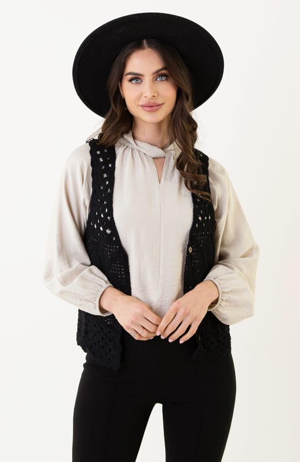 Bohemian Gehaakt Detailed Gilet Lina Zwart – shoparchief — foto 3