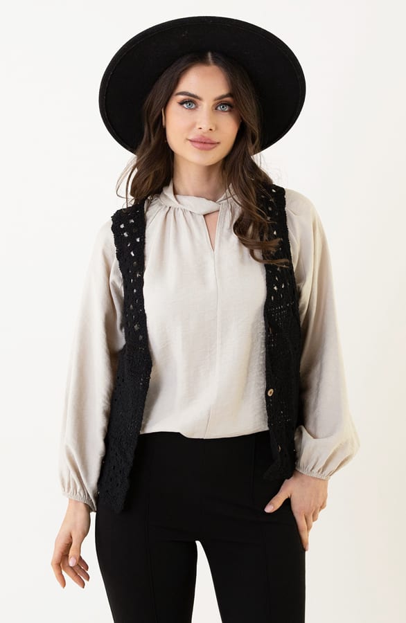Bohemian Gehaakt Detailed Gilet Lina Zwart – shoparchief