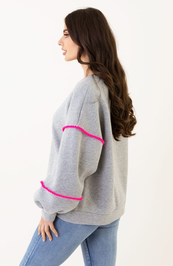 Comfy Striped Trui Fenne Grijs Fuchsia – shoparchief — foto 3