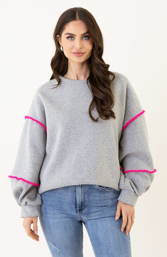 Comfy Striped Trui Fenne Grijs Fuchsia – shoparchief — foto 2