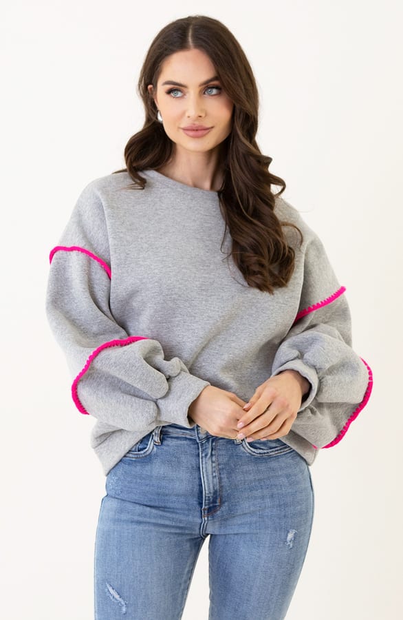 Comfy Striped Trui Fenne Grijs Fuchsia – shoparchief