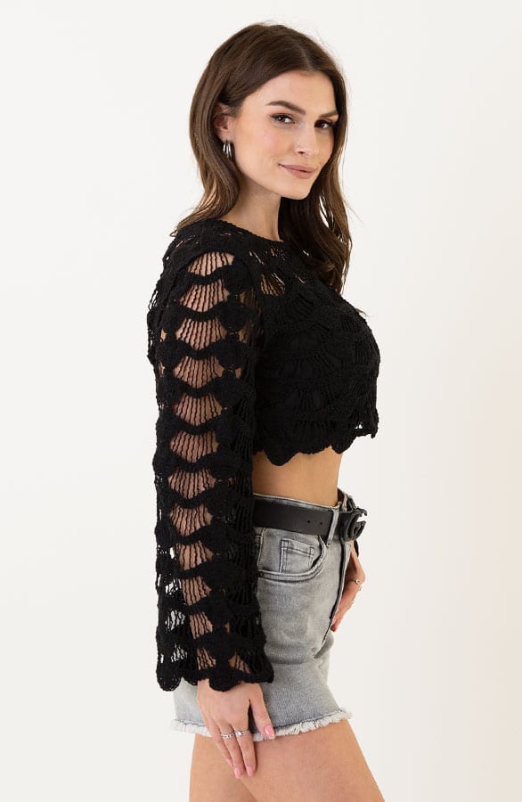 Gehaakte Cropped Trui Millie Zwart – shoparchief — foto 2