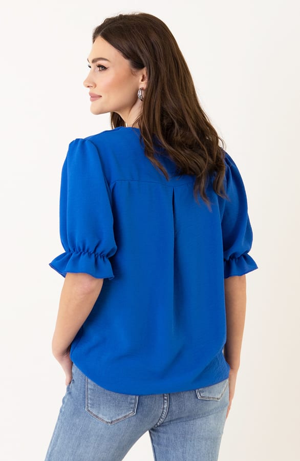 Pofmouwen Top Met Ruffle Demi Kobalt – shoparchief — foto 7
