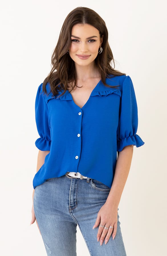 Pofmouwen Top Met Ruffle Demi Kobalt – shoparchief — foto 5