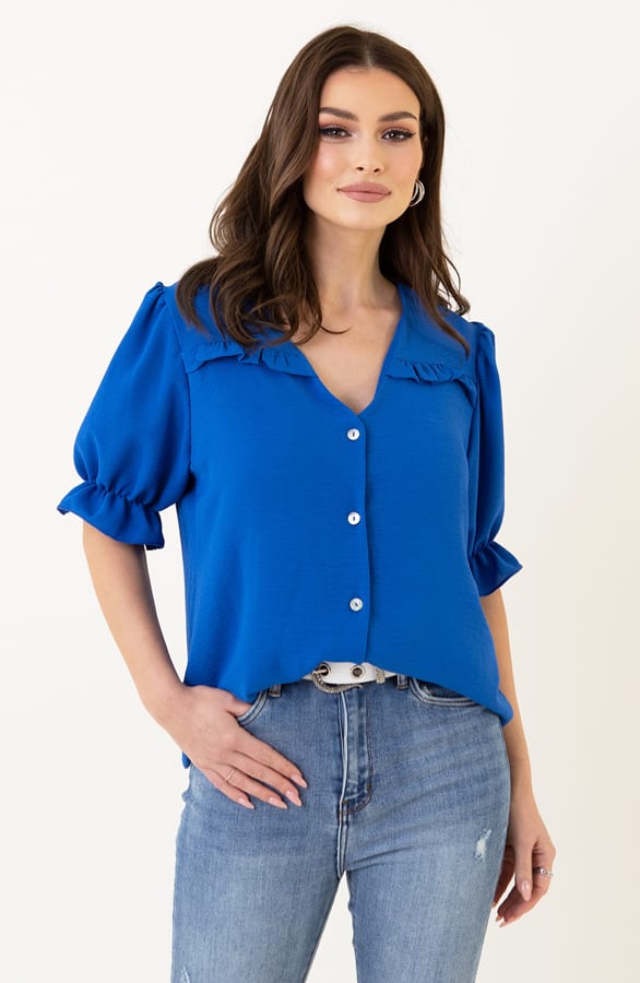 Pofmouwen Top Met Ruffle Demi Kobalt – shoparchief — foto 6