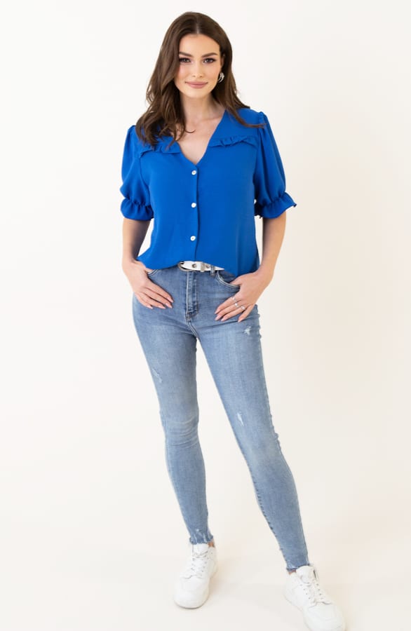 Pofmouwen Top Met Ruffle Demi Kobalt – shoparchief — foto 8