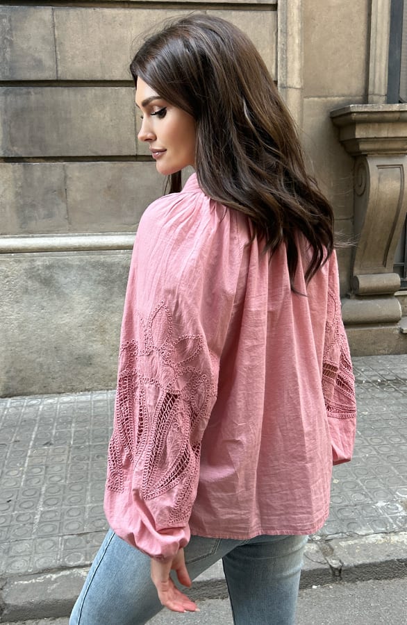 Katoenen Embroidery Blouse Juliette Dust Roze – shoparchief — foto 6