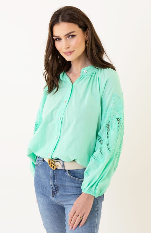 Katoenen Embroidery Blouse Juliette Lime – shoparchief