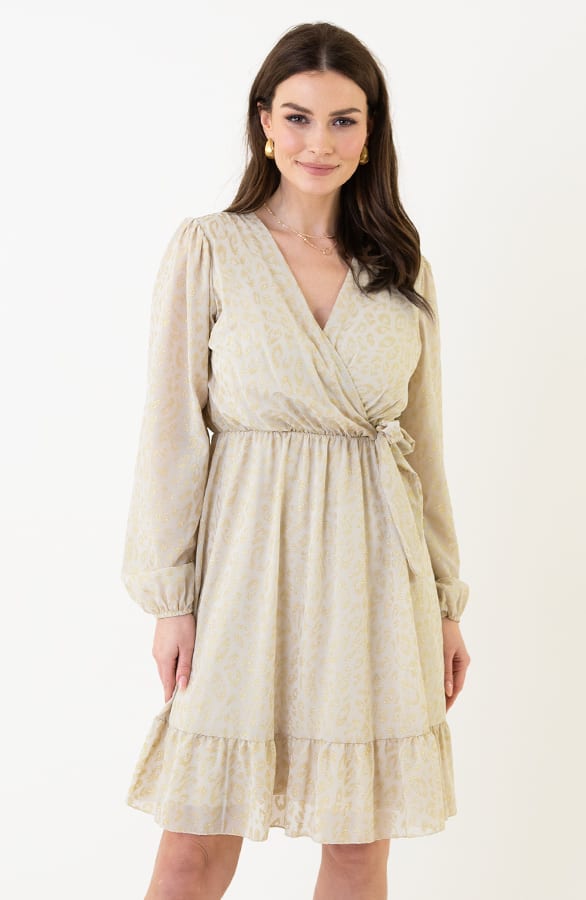 Leopard Jurk V-Hals Nova Beige Goud – shoparchief — foto 5