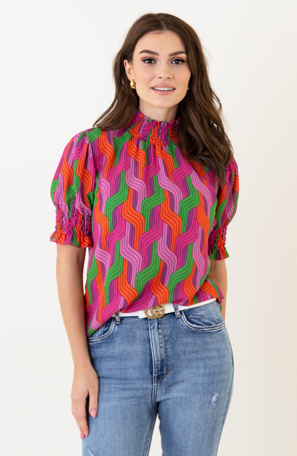 Lynn Top Patroon Groen Oranje – shoparchief — foto 3