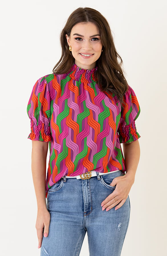 Lynn Top Patroon Groen Oranje – shoparchief