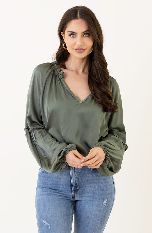 Satijnen Blouse Helene Army – shoparchief — foto 2