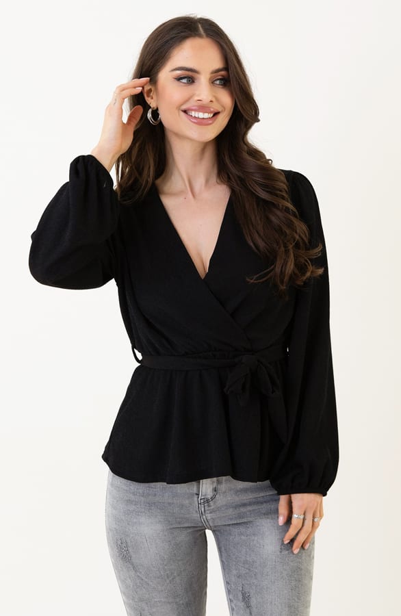 V-Hals Peplum Top Alice Zwart – shoparchief — foto 2