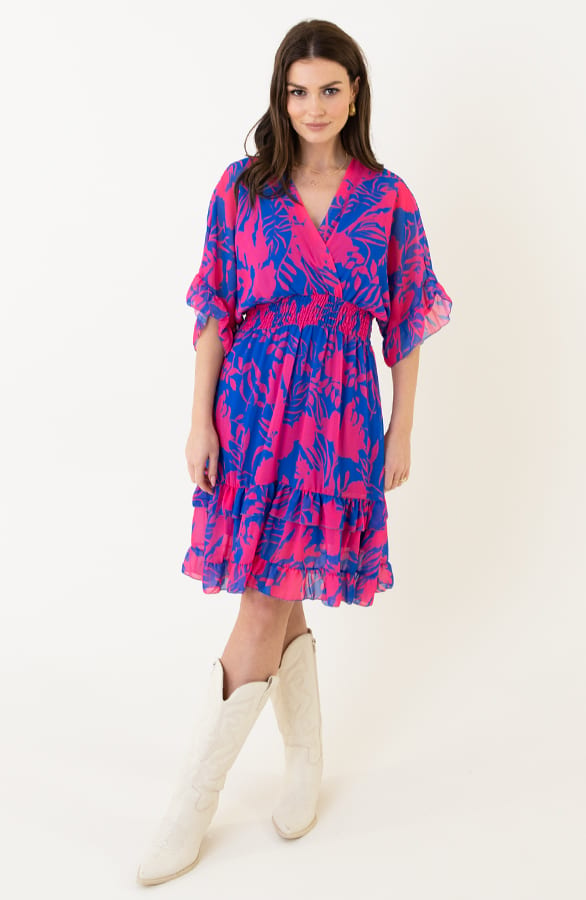 V-hals Print Dress Marrit Fuchsia Kobalt – shoparchief — foto 9