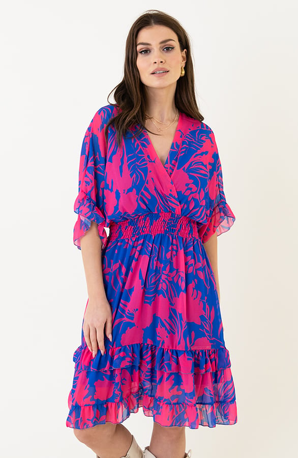 V-hals Print Dress Marrit Fuchsia Kobalt – shoparchief — foto 5