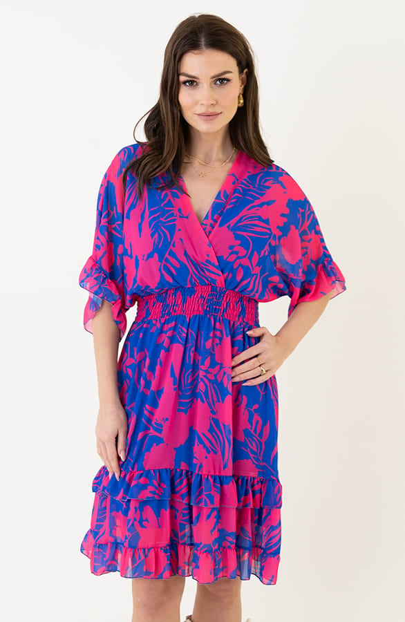 V-hals Print Dress Marrit Fuchsia Kobalt – shoparchief — foto 6