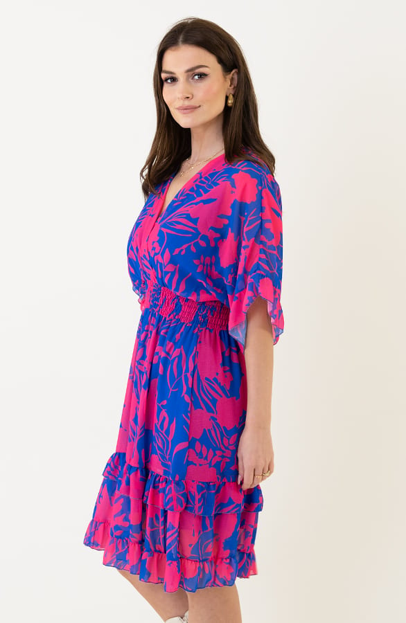 V-hals Print Dress Marrit Fuchsia Kobalt – shoparchief — foto 7
