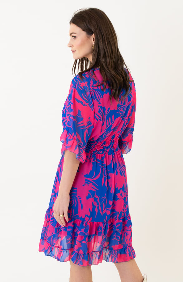 V-hals Print Dress Marrit Fuchsia Kobalt – shoparchief — foto 8