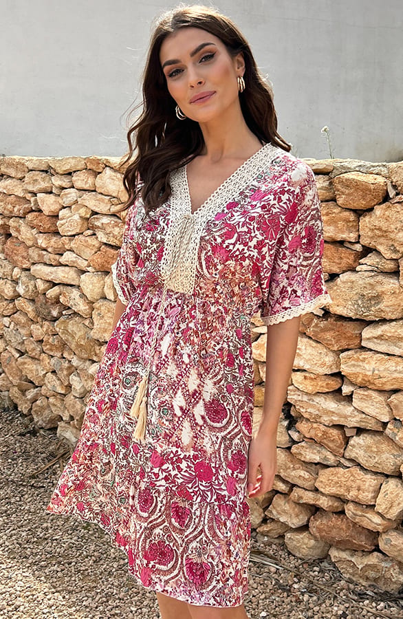Bohemian Jurk Tess Fuchsia – shoparchief — foto 3