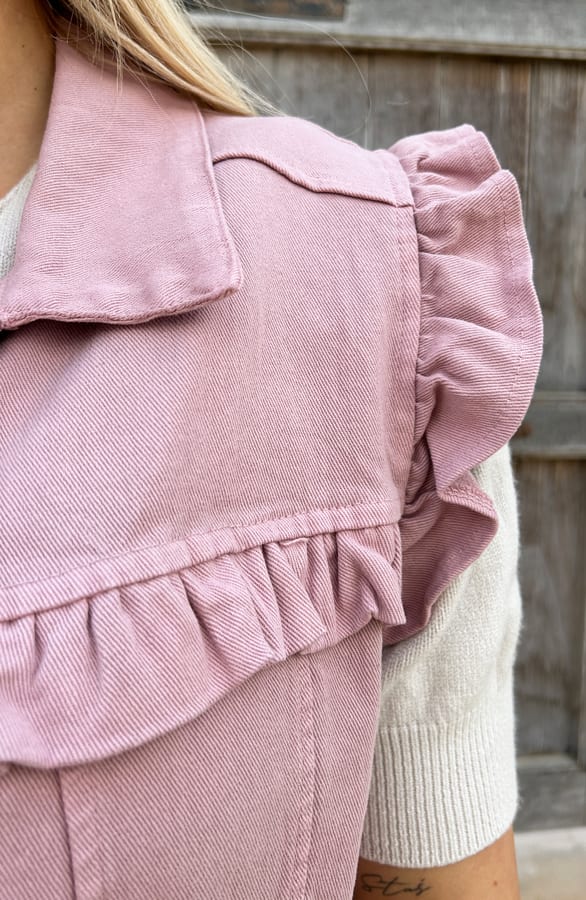 Denim Ruffle Gilet Heather Dust Roze – vesten — foto 10