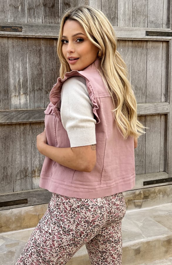Denim Ruffle Gilet Heather Dust Roze – vesten — foto 9