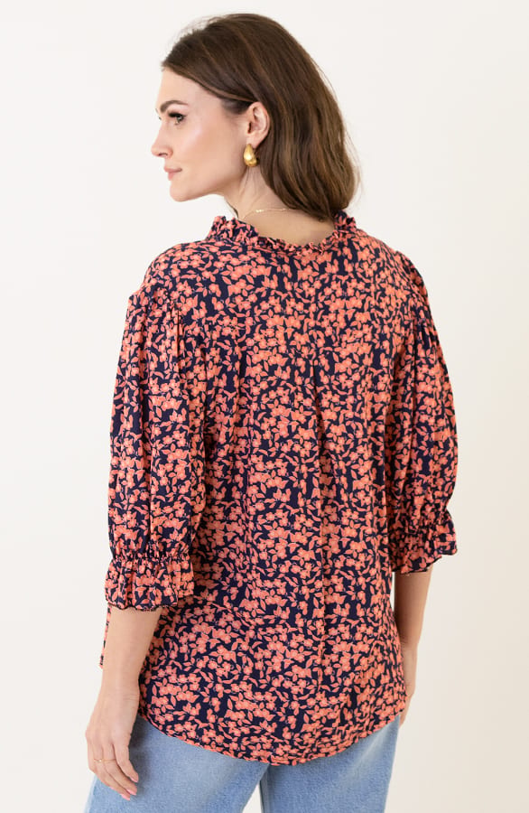 Flower Print Blouse Aimy Marine Oranje – shoparchief — foto 4