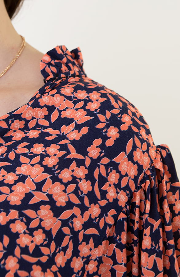 Flower Print Blouse Aimy Marine Oranje – shoparchief — foto 5