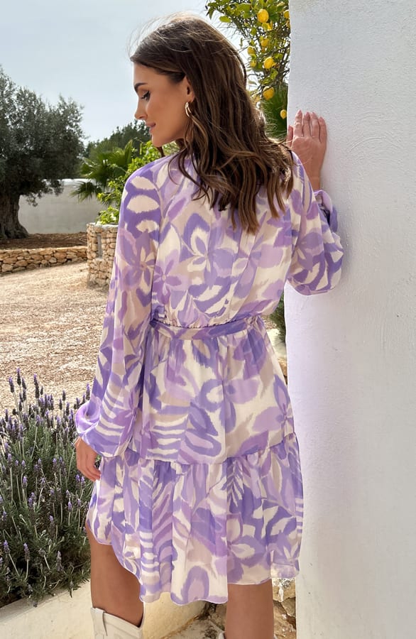 Flower Print Jurk Met Strik Eva Lila – shoparchief — foto 3