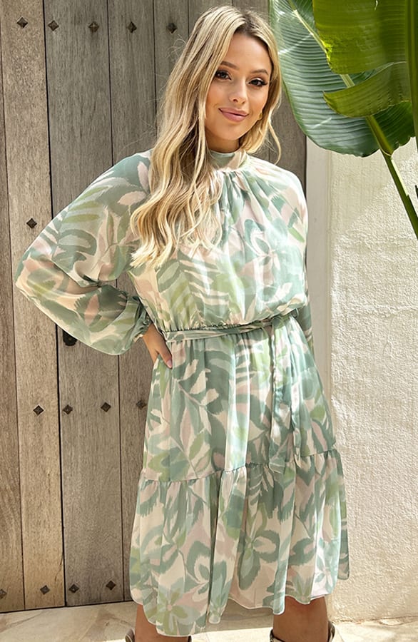 Flower Print Jurk Met Strik Eva Mint – shoparchief