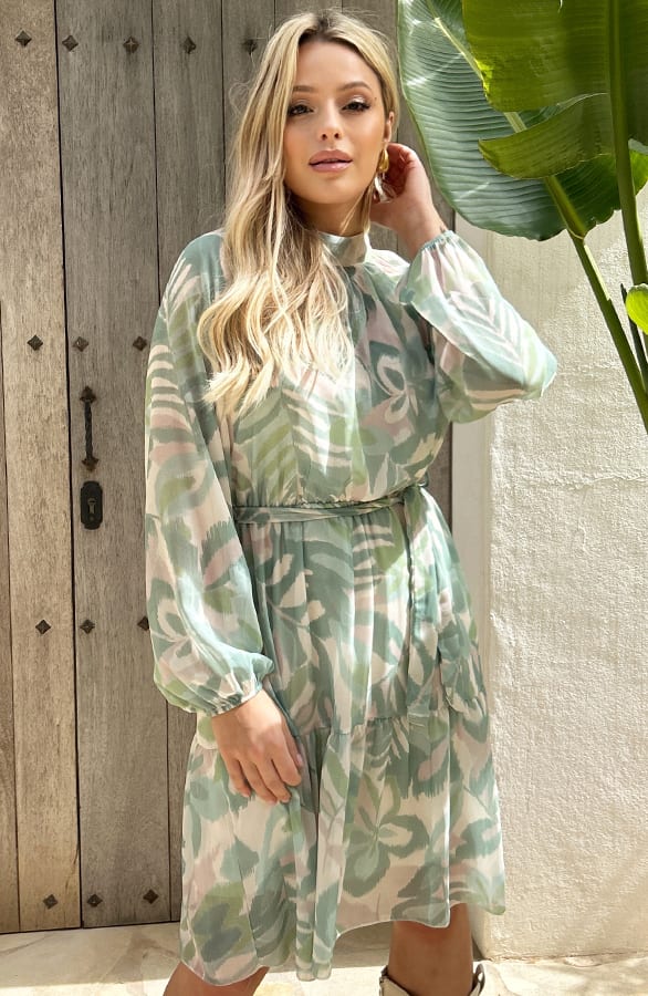 Flower Print Jurk Met Strik Eva Mint – shoparchief — foto 3
