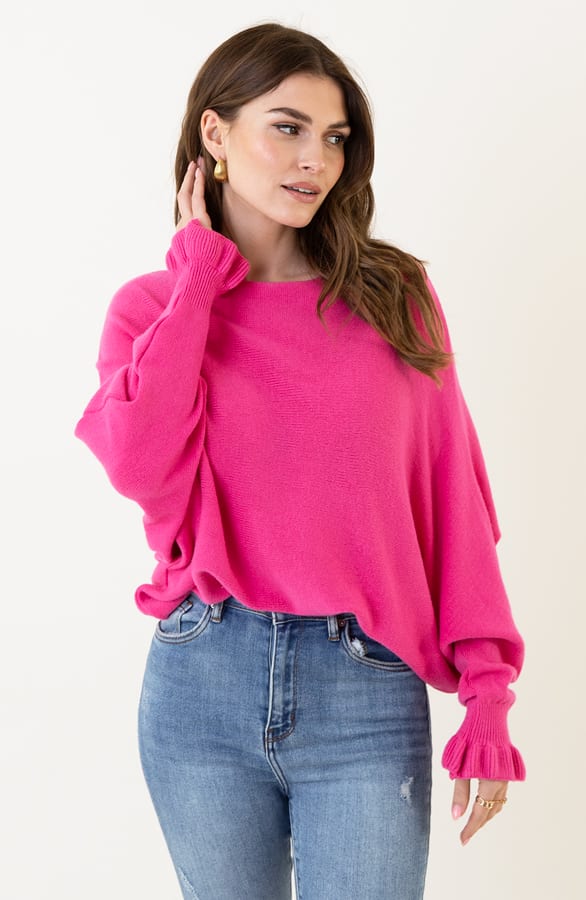 Ruffle Mouwen Soft Trui Chloé Fuchsia – shoparchief — foto 3