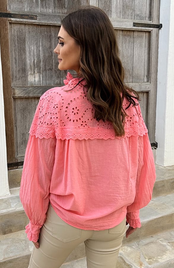 Katoenen Detailed Blouse Dahlia Koraal – shoparchief — foto 4