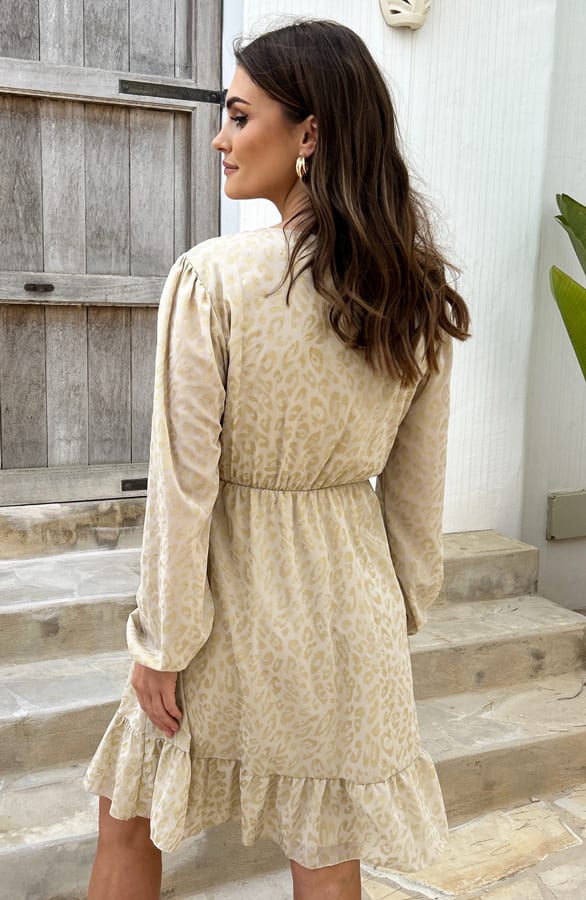 Leopard Jurk V-Hals Nova Beige Goud – shoparchief — foto 3