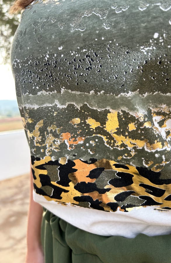 Metallic Print Top Kaia Army – shoparchief — foto 9