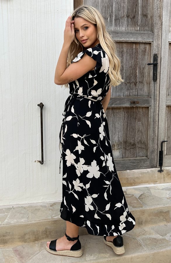 Midi Jurk Bloemen Jenny Zwart Beige – shoparchief — foto 3