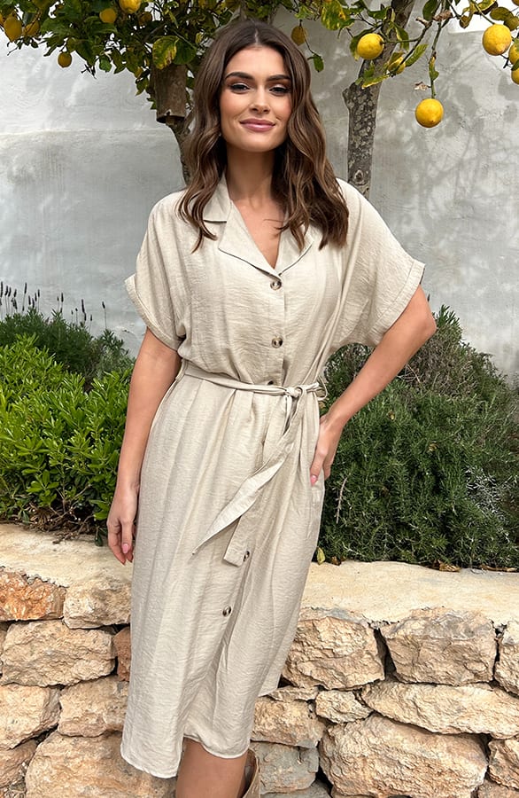 Midi Jurk Met Knopen Elise Beige – shoparchief