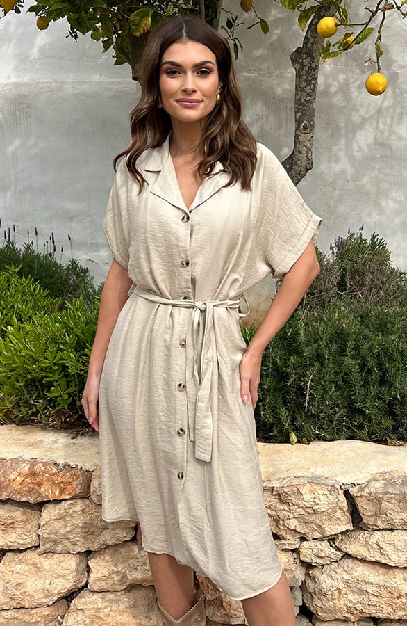 Midi Jurk Met Knopen Elise Beige – shoparchief — foto 2