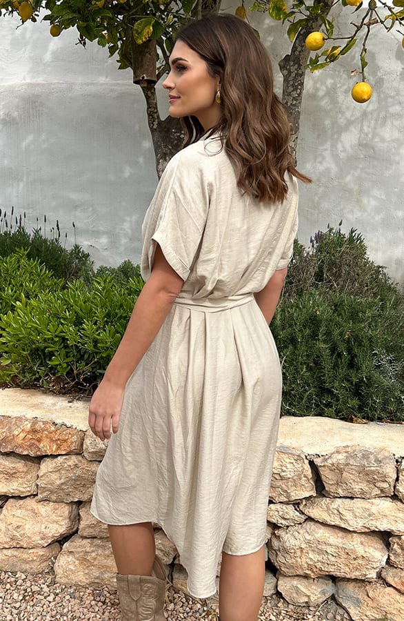 Midi Jurk Met Knopen Elise Beige – shoparchief — foto 4