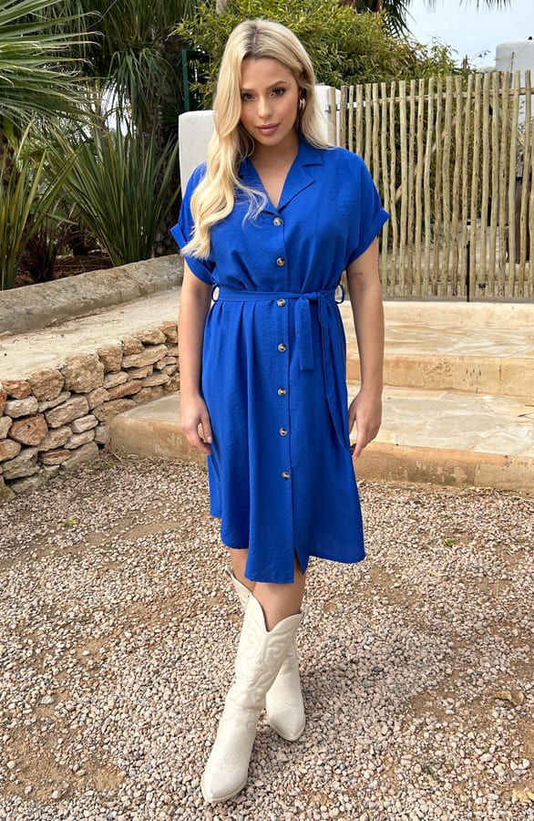 Midi Jurk Met Knopen Elise Kobalt – shoparchief — foto 5